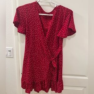 Red & white polka dot wrap dress